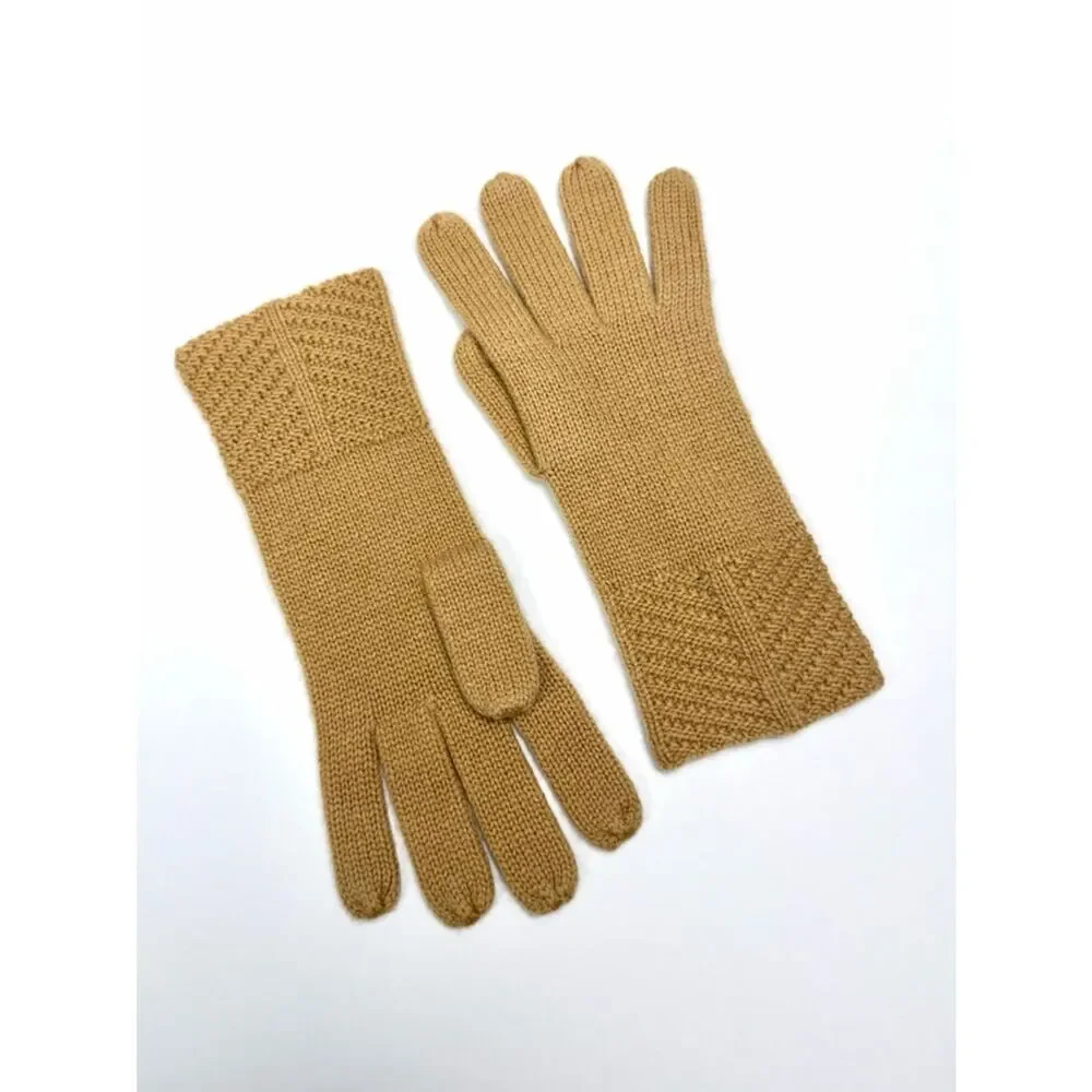 NWOT Lord & Taylor Knit Cashmere Gloves Camel Color One Size Soft Winter